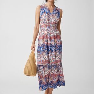 J.McLaughlin Mei Sleeveless Dress Maxi Red Linen Resort Beach Fourth Of July